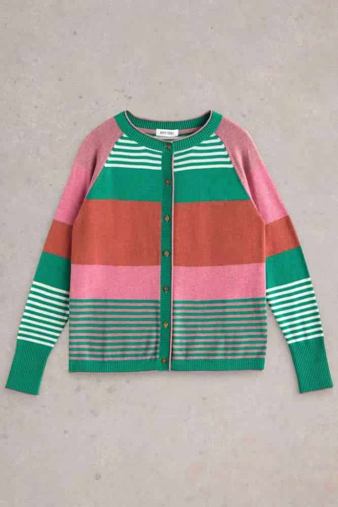 White Stuff Lulu Stripe Cardi Pink Multi - La Vie en Rose Damesmode