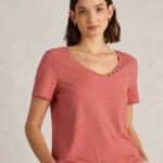 White Stuff Nadia Short Sleeve Tee Mid Coral - La Vie en Rose Damesmode