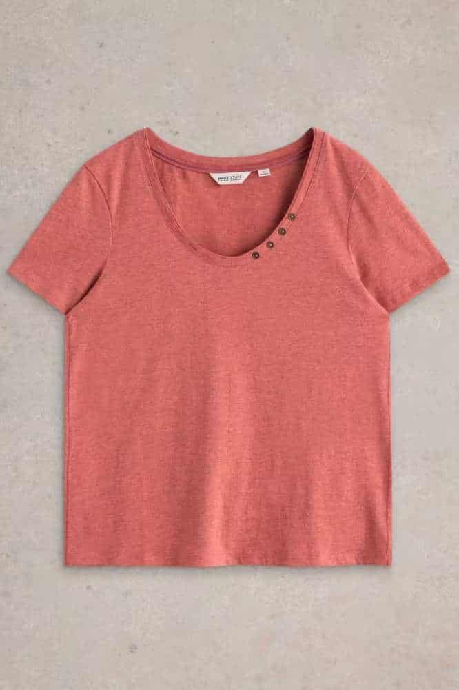 White Stuff Nadia Short Sleeve Tee Mid Coral - La Vie en Rose Damesmode