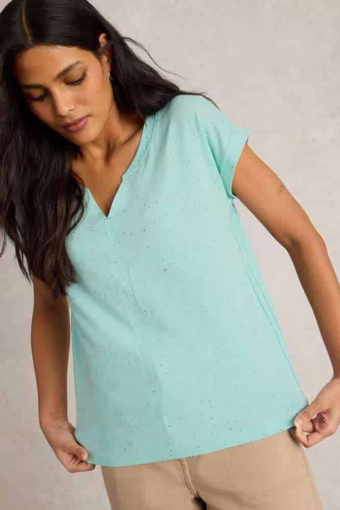 White Stuff Nelly Nep Notch Tee Bright Blue - La Vie en Rose Damesmode