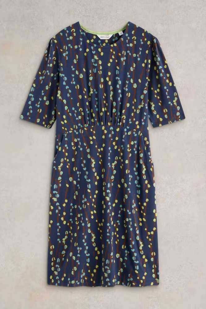 White Stuff Olivia Jersey Dress Navy Print - La Vie en Rose Damesmode (1)