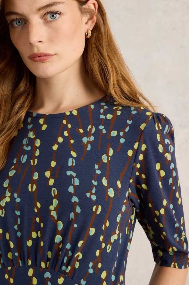 White Stuff Olivia Jersey Dress Navy Print - La Vie en Rose Damesmode (1)