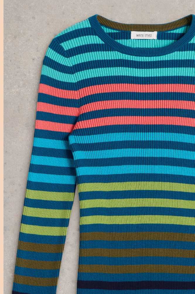White Stuff Rib Stripe Jumper Blue Multi - La Vie en Rose Damesmode