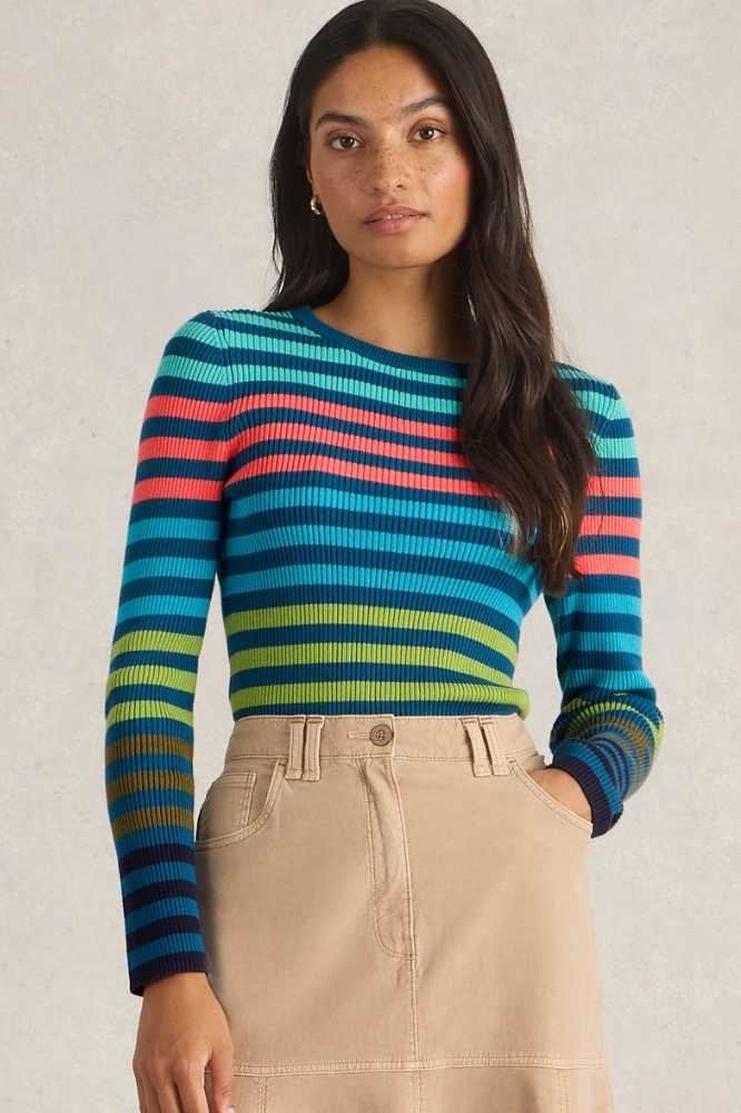 White Stuff Rib Stripe Jumper Blue Multi - La Vie en Rose Damesmode