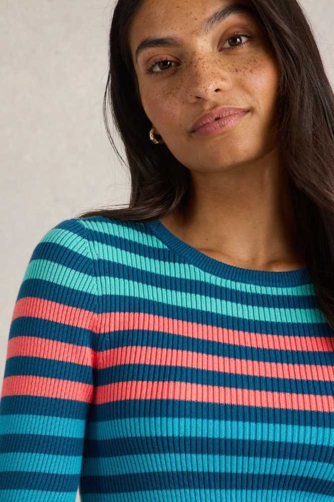 White Stuff Rib Stripe Jumper Blue Multi - La Vie en Rose Damesmode