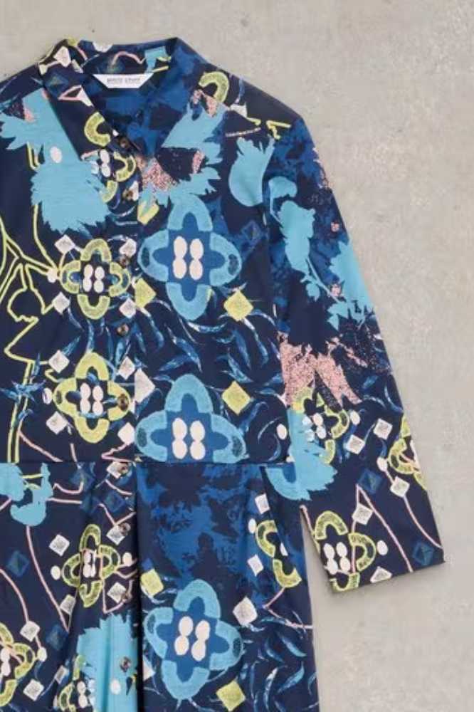 White Stuff Rua Jersey Shirt Dress Blue Print - La Vie en Rose Damesmode