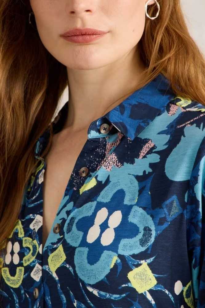 White Stuff Rua Jersey Shirt Dress Blue Print - La Vie en Rose Damesmode