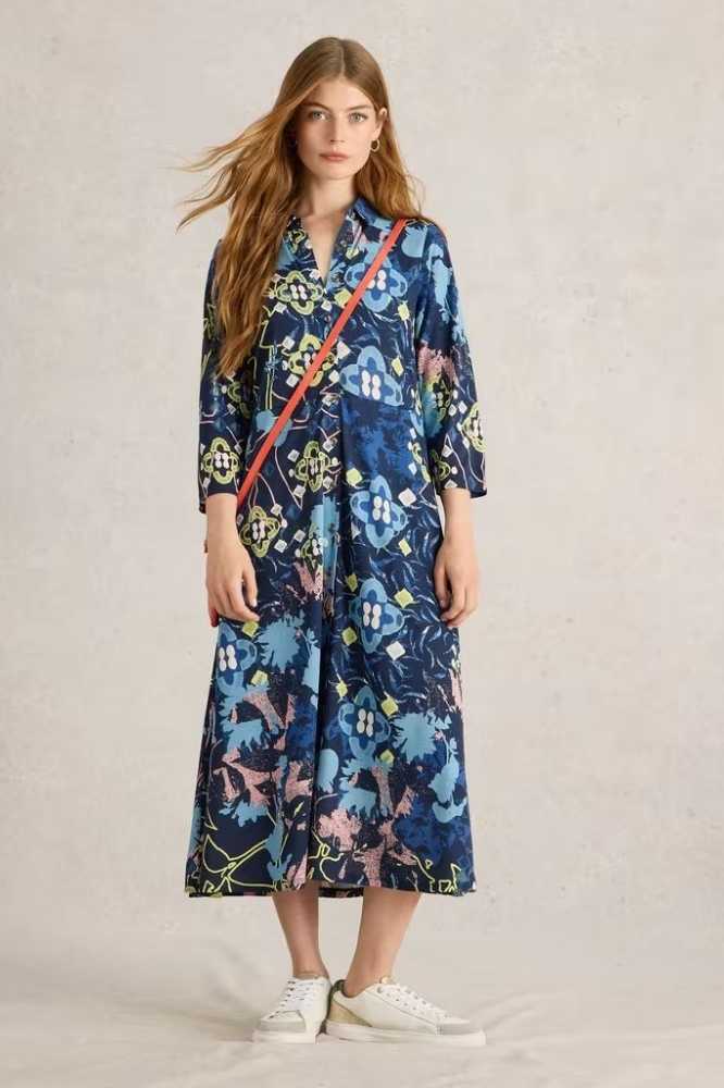 White Stuff Rua Jersey Shirt Dress Blue Print - La Vie en Rose Damesmode