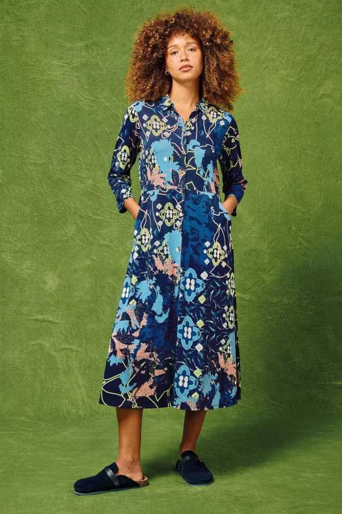 White Stuff Rua Jersey Shirt Dress Blue Print - La Vie en Rose Damesmode