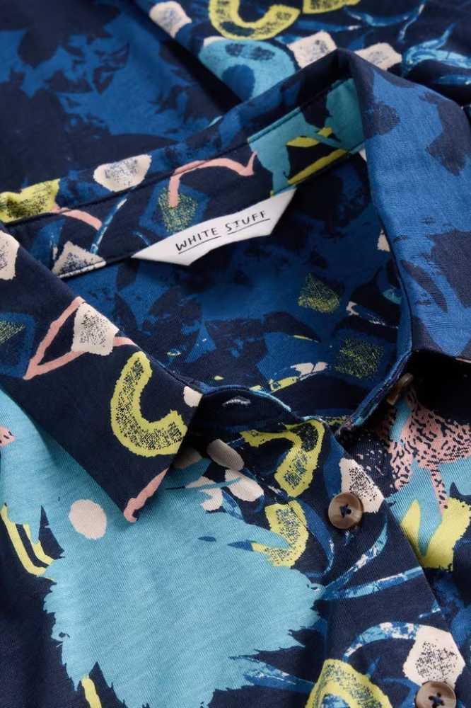 White Stuff Rua Jersey Shirt Dress Blue Print - La Vie en Rose Damesmode