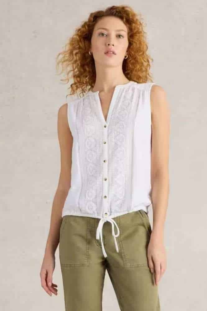 White Stuff Tulip Jersey Sleeveless Shirt Brilliant White - La Vie en Rose Damesmode
