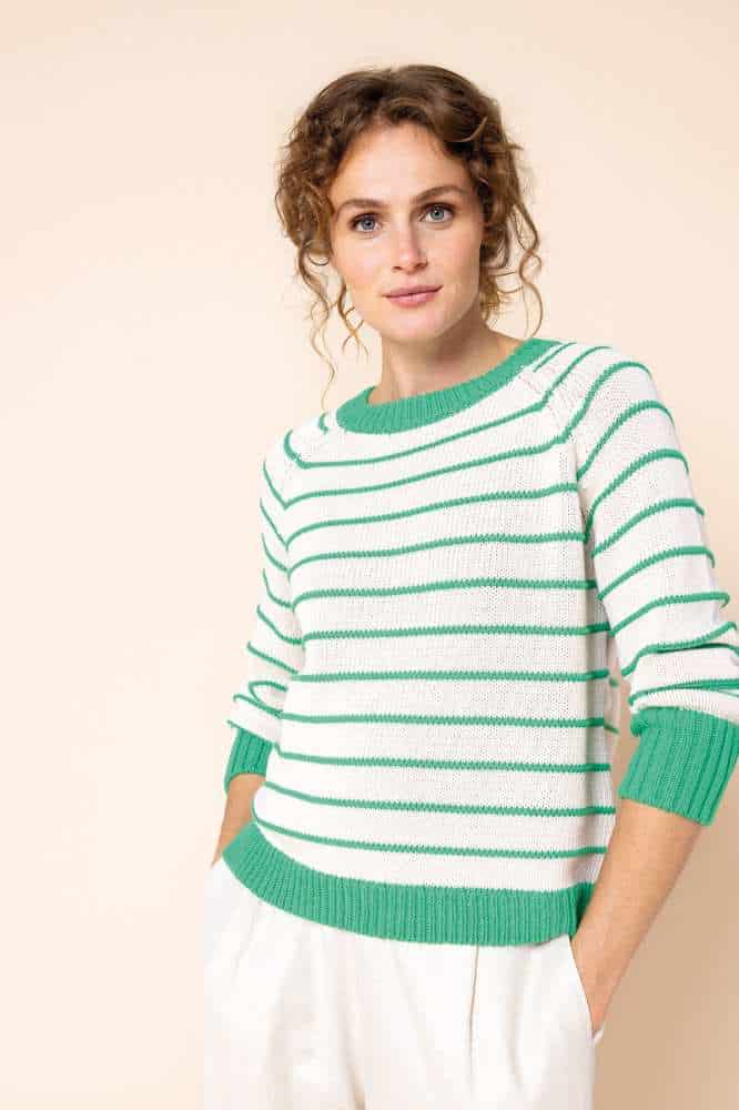 Zilch Sweater Buttons Stripe Bright Green - La Vie en Rose Damesmode