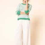 Zilch Sweater Buttons Stripe Bright Green - La Vie en Rose Damesmode