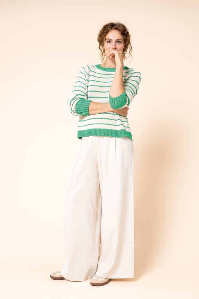 Zilch Sweater Buttons Stripe Bright Green - La Vie en Rose Damesmode