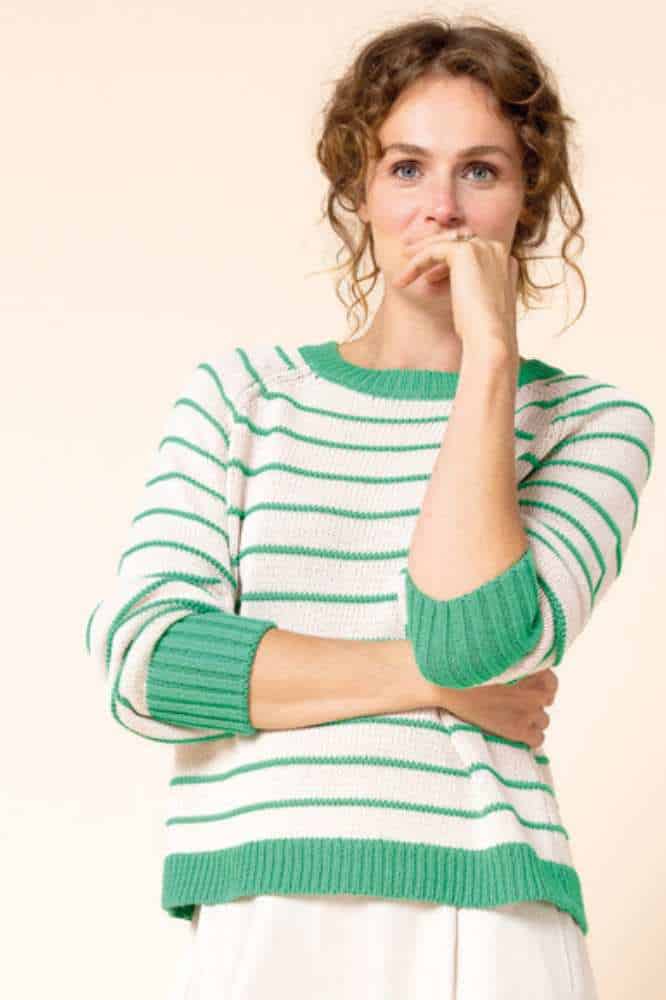 Zilch Sweater Buttons Stripe Bright Green - La Vie en Rose Damesmode