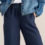 White Stuff Belle Linen Blend Wide Trouser Navy Multi - La Vie en Rose Damesmode