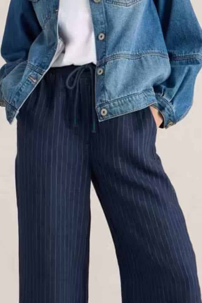 White Stuff Belle Linen Blend Wide Trouser Navy Multi - La Vie en Rose Damesmode