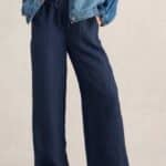 White Stuff Belle Linen Blend Wide Trouser Navy Multi - La Vie en Rose Damesmode