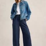 White Stuff Belle Linen Blend Wide Trouser Navy Multi - La Vie en Rose Damesmode