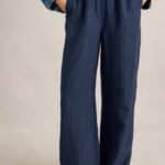 White Stuff Belle Linen Blend Wide Trouser Navy Multi - La Vie en Rose Damesmode