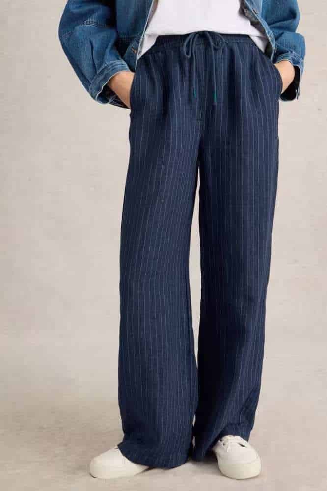 White Stuff Belle Linen Blend Wide Trouser Navy Multi - La Vie en Rose Damesmode