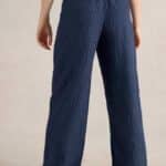 White Stuff Belle Linen Blend Wide Trouser Navy Multi - La Vie en Rose Damesmode