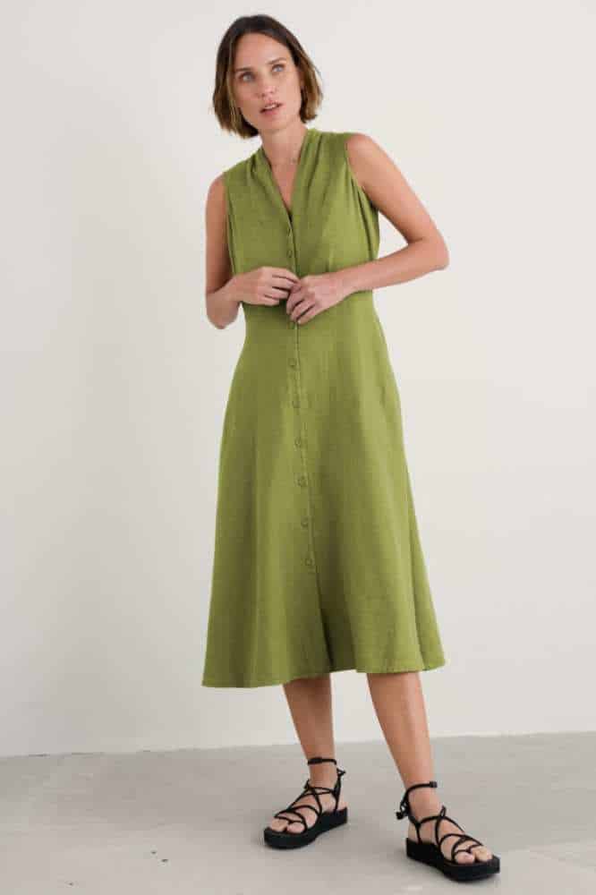 Seasalt Cornwall Sleeveless Carved Wood Dress Dark Citron - La Vie en Rose Damesmode