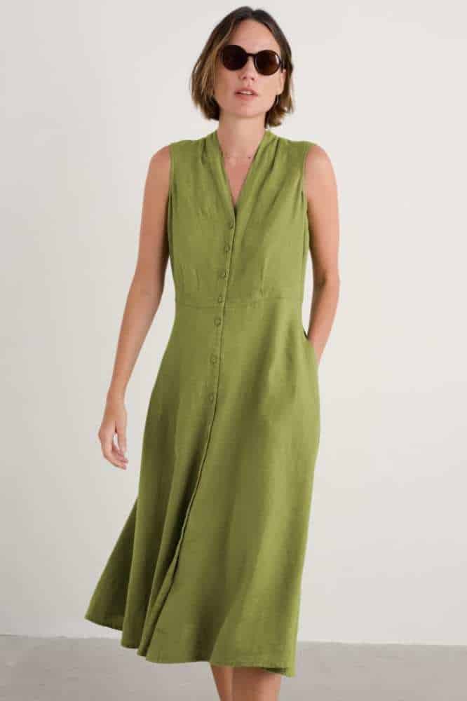 Seasalt Cornwall Sleeveless Carved Wood Dress Dark Citron - La Vie en Rose Damesmode