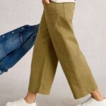 Tia Wide Leg Crop Jeans Khaki Green