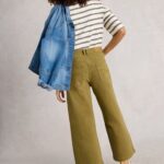 Tia Wide Leg Crop Jeans Khaki Green