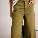 Tia Wide Leg Crop Jeans Khaki Green