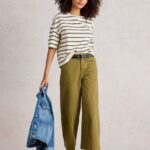 Tia Wide Leg Crop Jeans Khaki Green