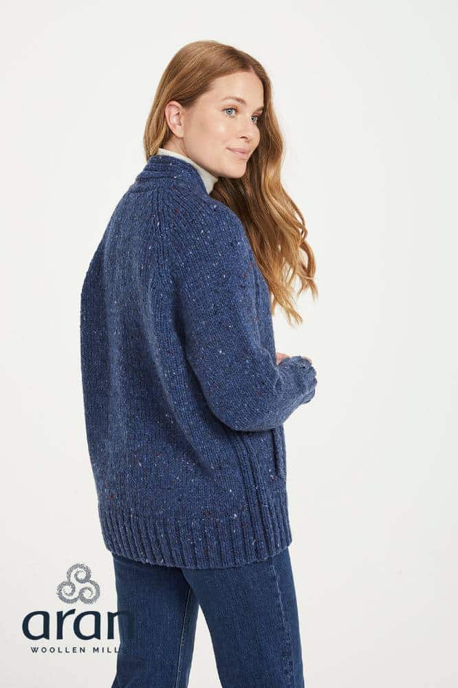Aran Woollen Mills Ladies Donegal Cardigan Side Pockets Denim - La Vie en Rose Damesmode