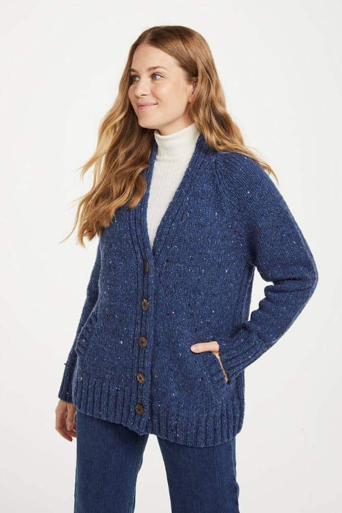 Aran Woollen Mills Ladies Donegal Cardigan Side Pockets Denim - La Vie en Rose Damesmode