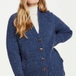 Aran Woollen Mills Ladies Donegal Cardigan Side Pockets Denim - La Vie en Rose Damesmode