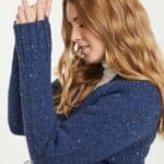Aran Woollen Mills Ladies Donegal Cardigan Side Pockets Denim - La Vie en Rose Damesmode