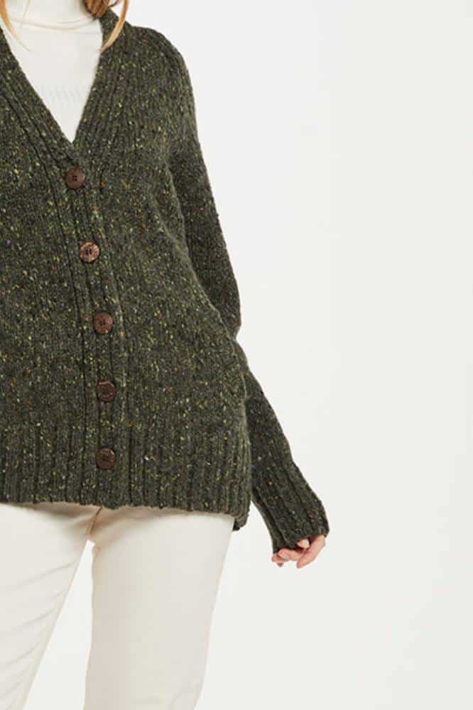 Aran Woollen Mills Ladies Donegal Cardigan Side Pockets Green - La Vie en Rose Damesmode
