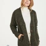 Aran Woollen Mills Ladies Donegal Cardigan Side Pockets Green - La Vie en Rose Damesmode