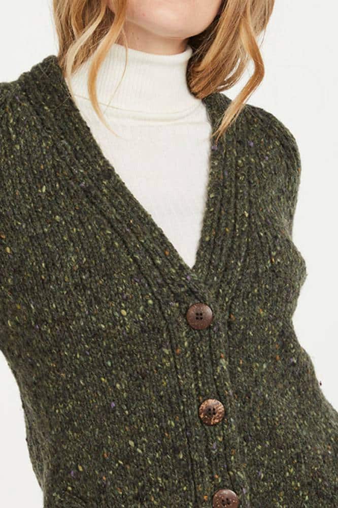 Aran Woollen Mills Ladies Donegal Cardigan Side Pockets Green - La Vie en Rose Damesmode