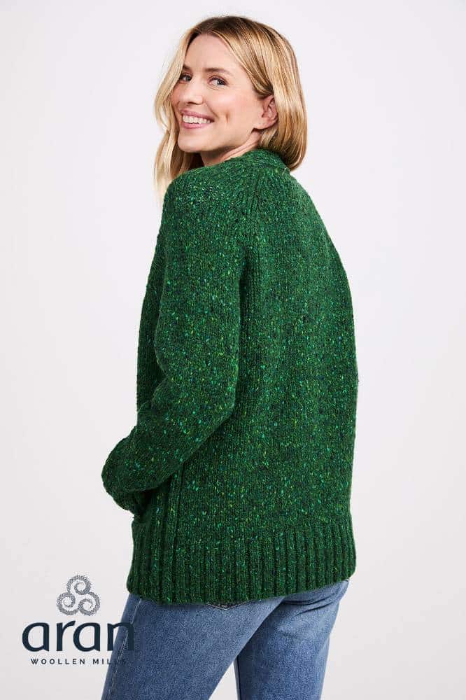 Aran Woollen Mills Ladies Donegal Cardigan Side Pockets Valley Green - La Vie en Rose Damesmode
