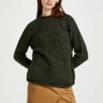 Aran Woollen Mills Ladies Roll Neck Raglan Crew Green - La Vie en Rose Damesmode