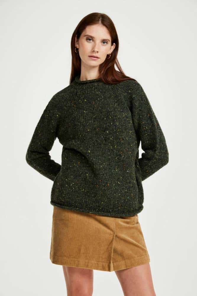 Aran Woollen Mills Ladies Roll Neck Raglan Crew Green - La Vie en Rose Damesmode