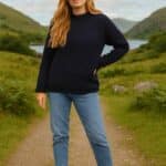 Aran Woollen Mills Ladies Roll Neck Raglan Crew Navy Nep - La Vie en Rose Damesmode