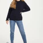 Aran Woollen Mills Ladies Roll Neck Raglan Crew Navy Nep - La Vie en Rose Damesmode