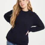 Aran Woollen Mills Ladies Roll Neck Raglan Crew Navy Nep - La Vie en Rose Damesmode