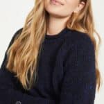 Aran Woollen Mills Ladies Roll Neck Raglan Crew Navy Nep - La Vie en Rose Damesmode