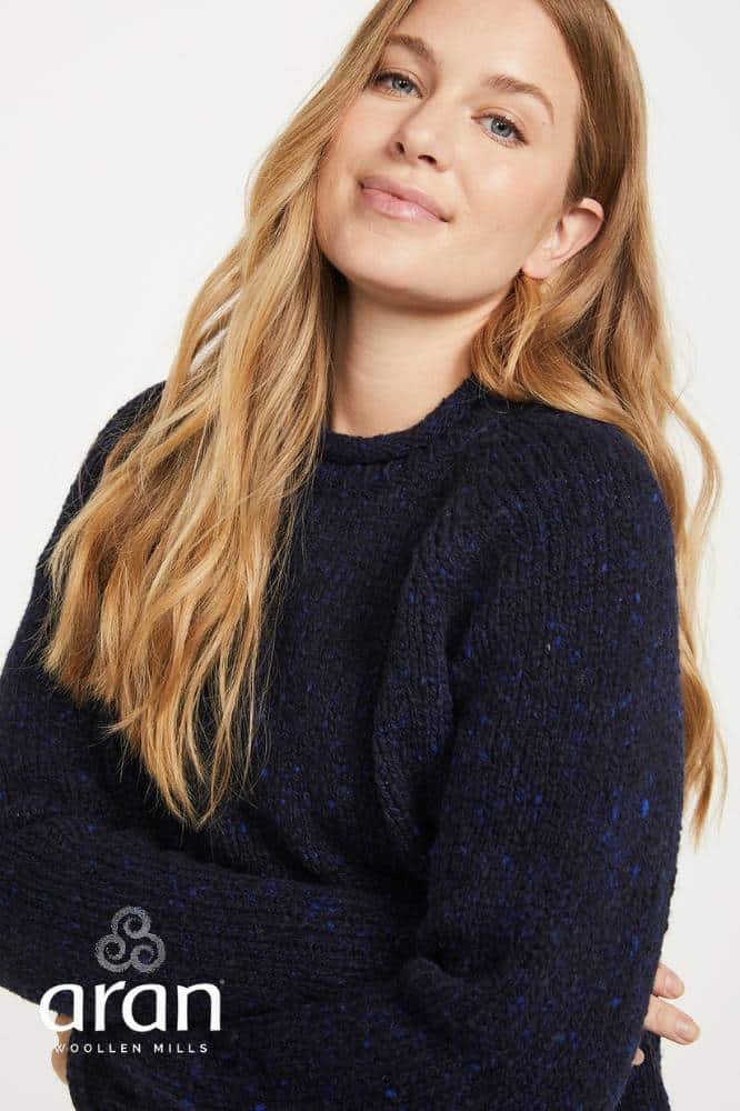 Aran Woollen Mills Ladies Roll Neck Raglan Crew Navy Nep - La Vie en Rose Damesmode