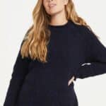 Aran Woollen Mills Ladies Roll Neck Raglan Crew Navy Nep - La Vie en Rose Damesmode
