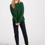 Aran Woollen Mills Ladies Roll Neck Raglan Crew Valley Green - La Vie en Rose Damesmode