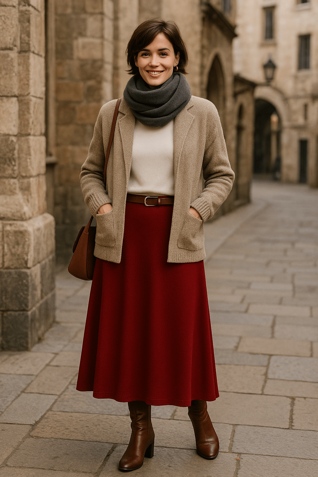 King Louie Juno Midi Skirt Milano Crepe Cabernet Red - Stijl Inspiratie